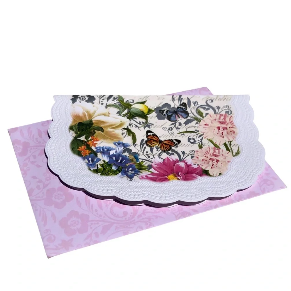 Kate Windgate Single (1) Butterfly Garden Embossed Scalloped Blank Card (41313)